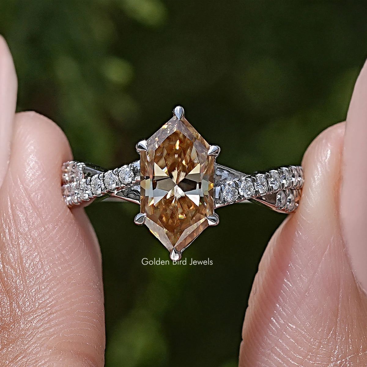 Twisted shoulder sterling silver ring with marquise-cut center gemstone