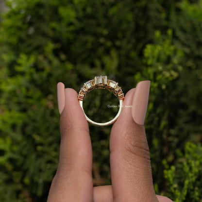 Back view of vintage moissanite ring band with prong setting, gold-tone metal