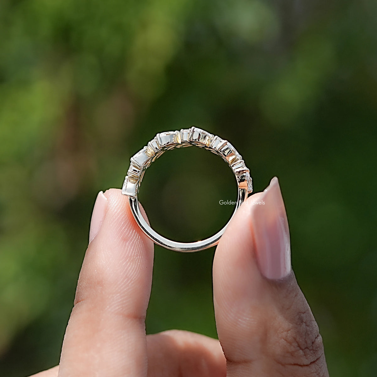 Front View of 925 Sterling SilverMarquise and Round Shape Lab Created Diamond Anniversary Ring