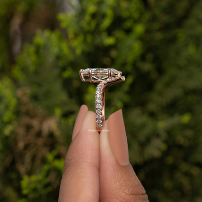 Marquise cut lab grown ring with curved pavé accent band