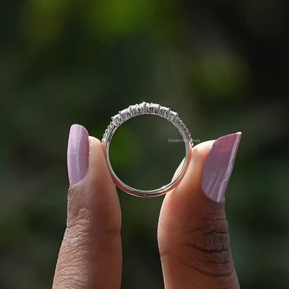Back View of  Marquise Cut Diamond Wedding Band In two fingers