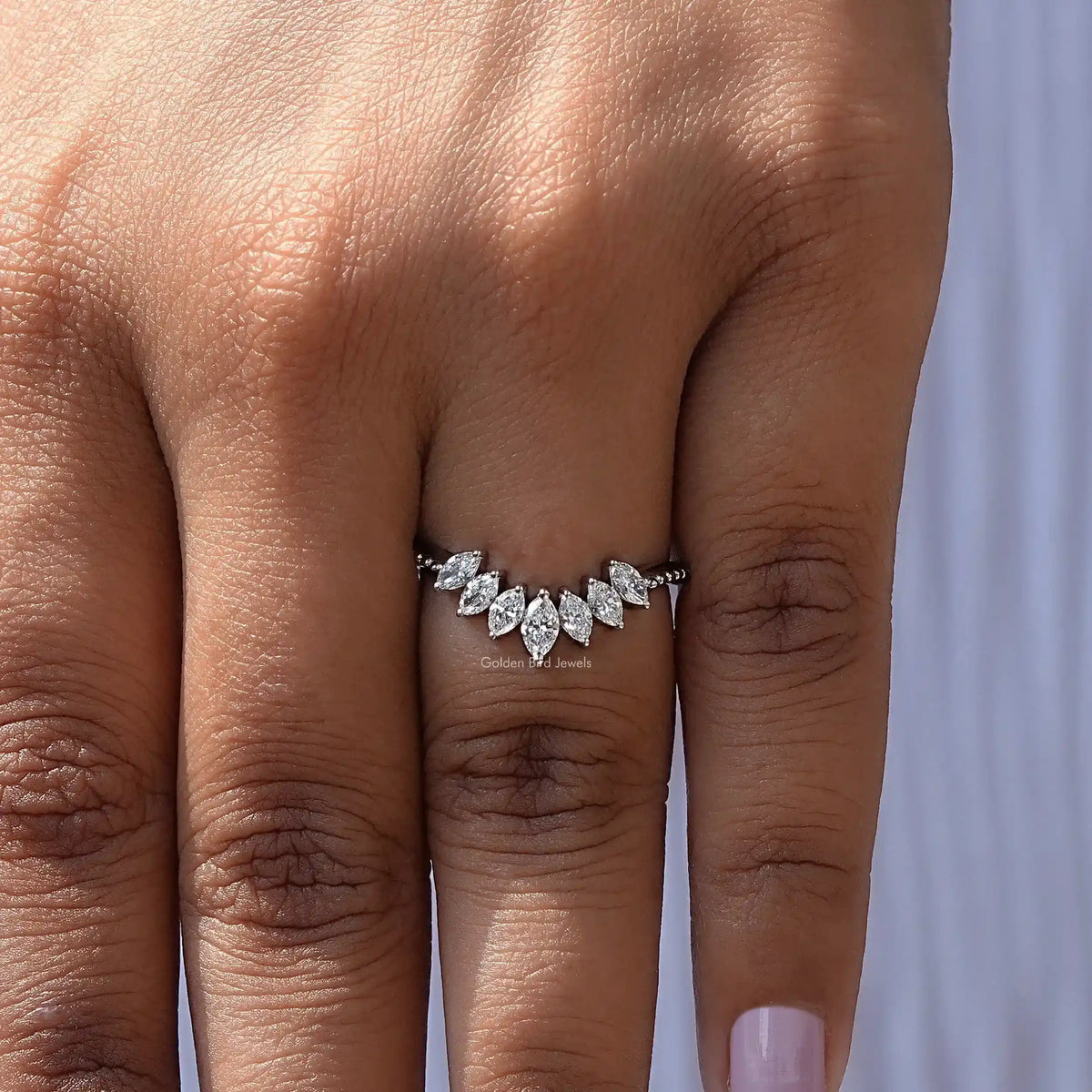 View of Lab Diamond Marquise Cut Wedding Band In White Gold