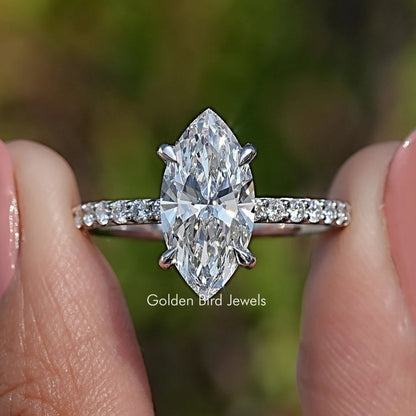 Front View of Marquise Cut Lab Diamond Accent Ring
