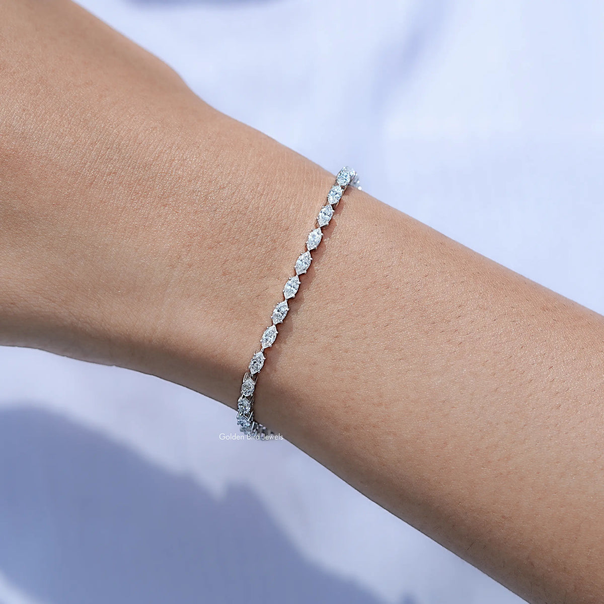 Detailed View of Marquise Cut Lab Tennis Bracelet
