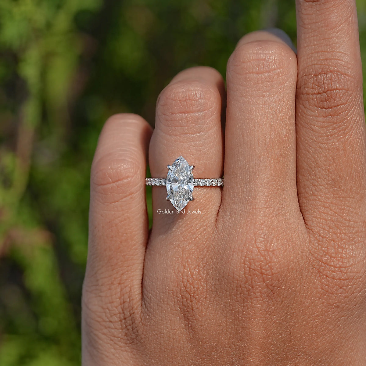 Top View Of Marquise Cut Lab Diamond Accent Ring
