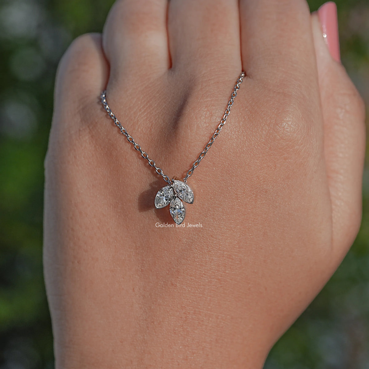 Top View of Marquise  Cut Diamond Three Stone Pendant