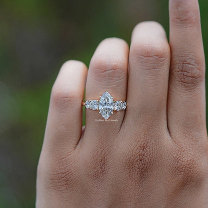 Front view of Marquise Lab Diamond Five Stone Ring