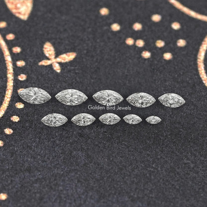 Marquise-cut lab-grown diamonds, two rows of oval marquise stones on dark display