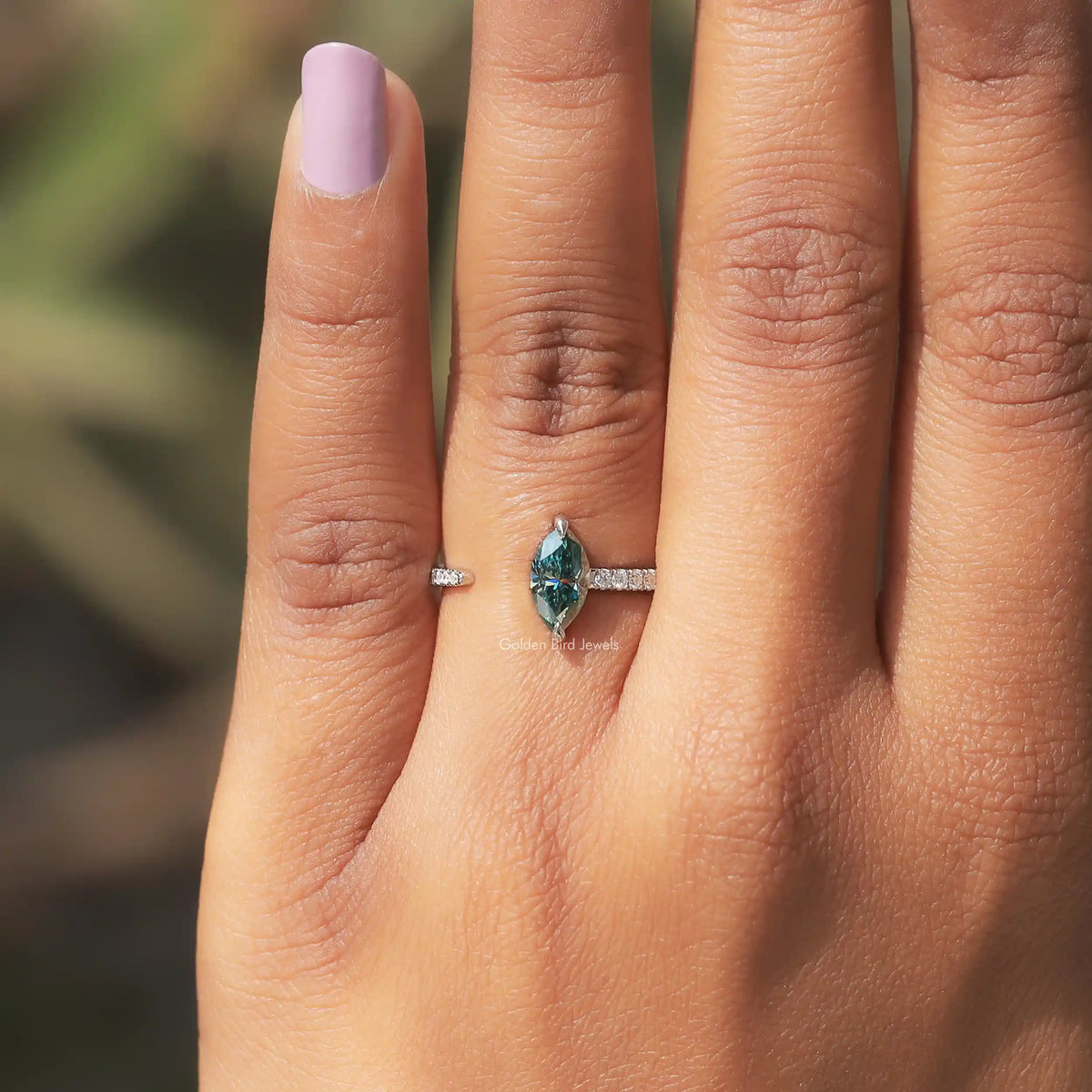 View of Solitaire Marquise Cut Open Cuff Ring In White Gold