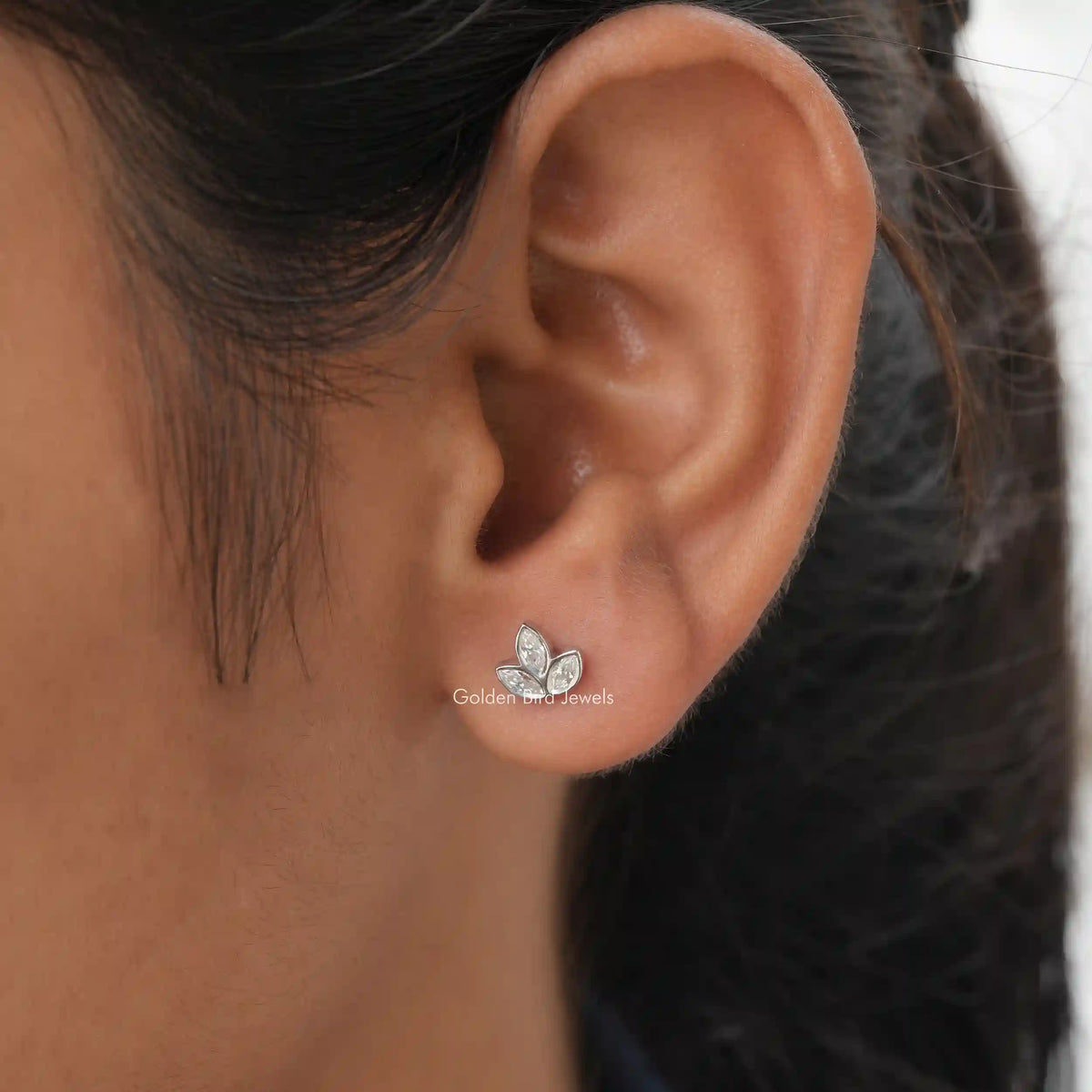 Close view of marquise cut stud earrings set 