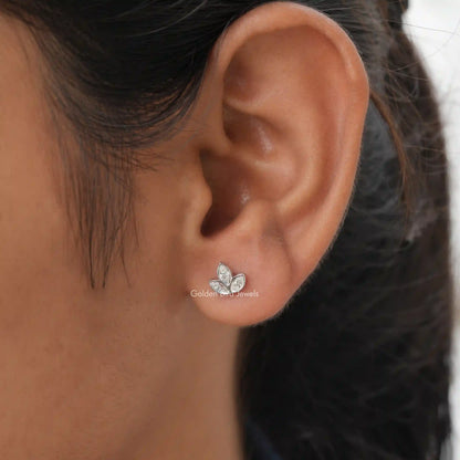Close view of marquise cut stud earrings set 
