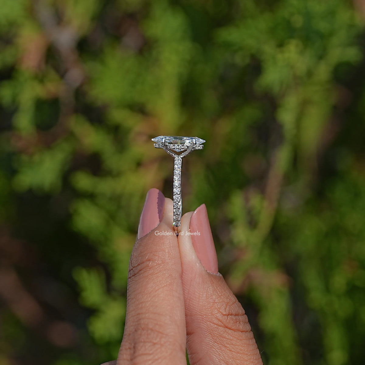 Side View Of Marquise Cut Lab Diamond Accent Ring

