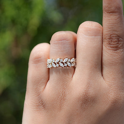 Detailed view of Marquise And Round Cut Diamond Half Eternity Band