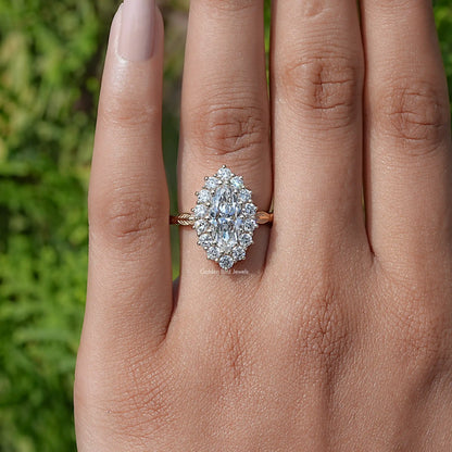 View of Marquise Lab Diamond Halo Engagement Ring In Finger