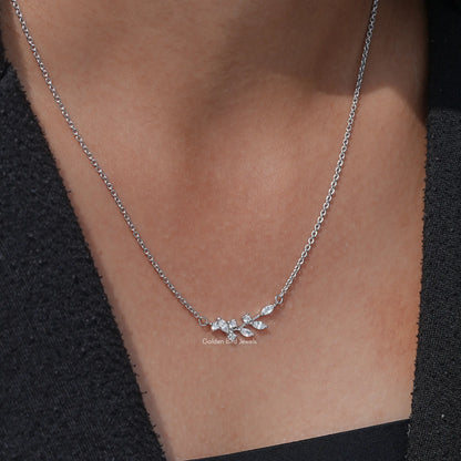 In Neck's View of Marquise Cut Lab Diamond Leaf Pendant In White Gold