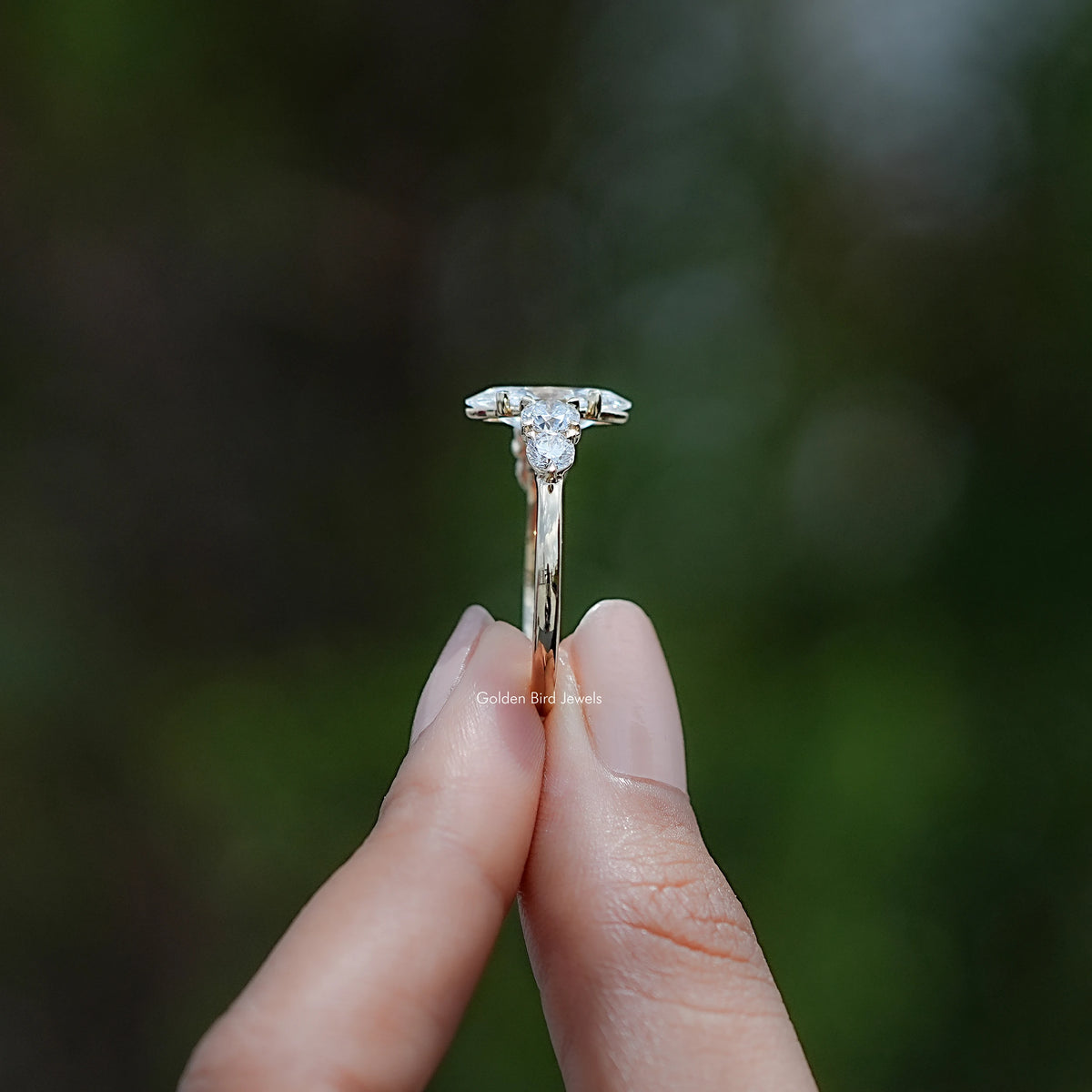 Side View of Marquise Diamond Five Stone Engagement Ring