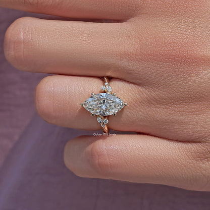 Marquise-cut lab-grown accent ring with clustered halo and prong set
