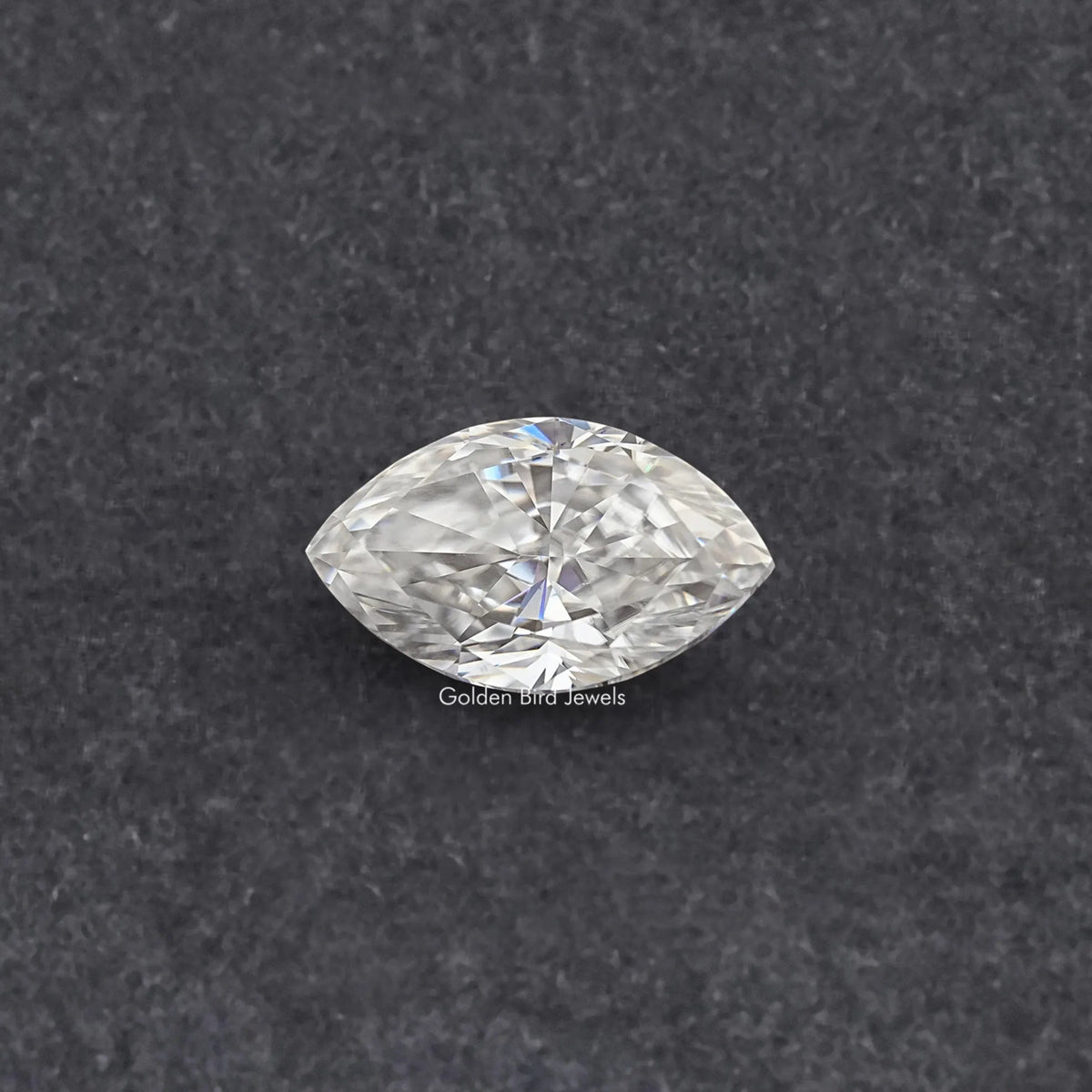 Marquise-cut moissanite loose stone, clear white with faceted sparkle