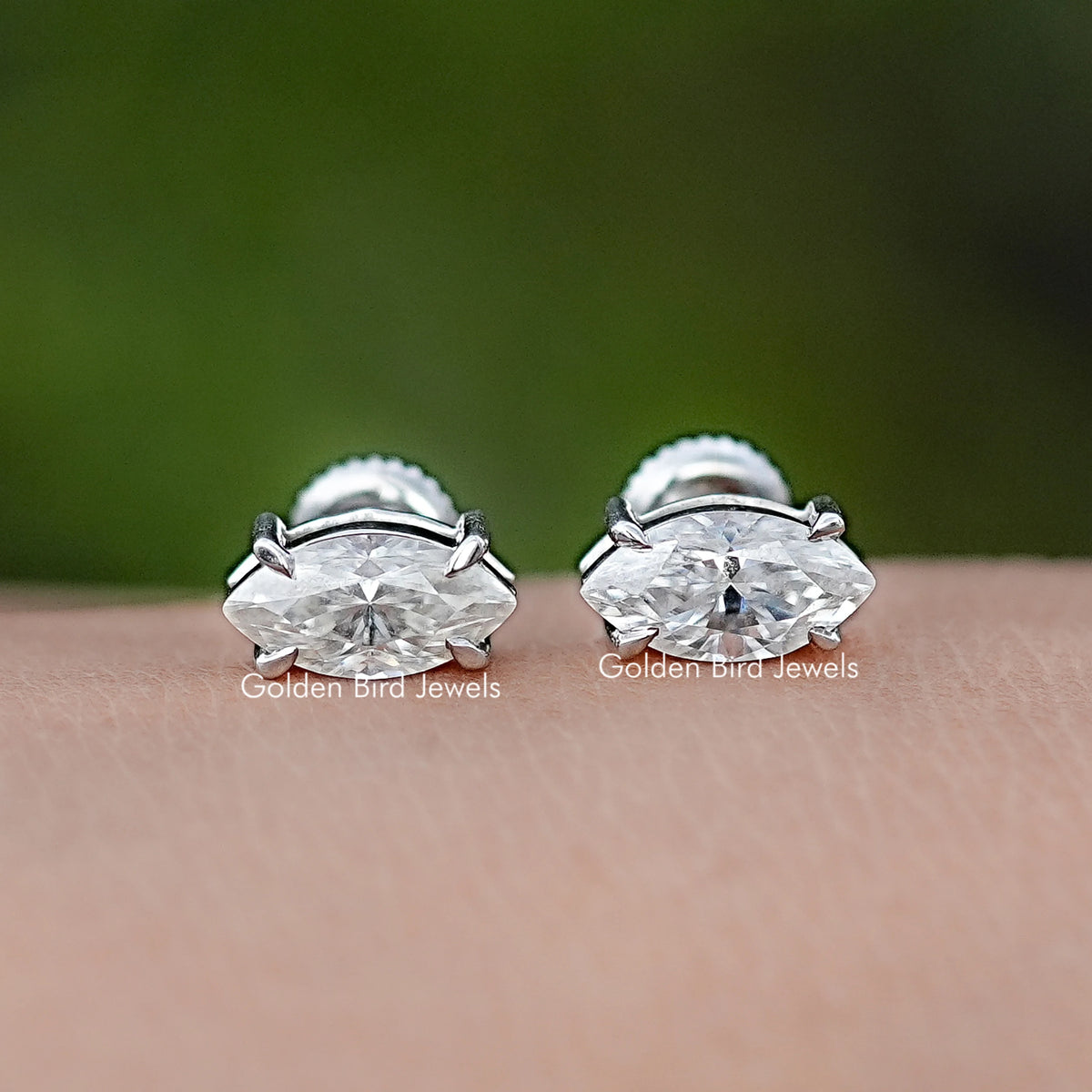 Pair Of a Marquise Moissanite Solitaire Stud Earrings