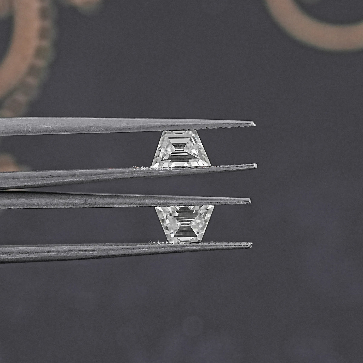 In Tweezer View Of Old Mine Trapezoid Cut Loose Moissanite Stone