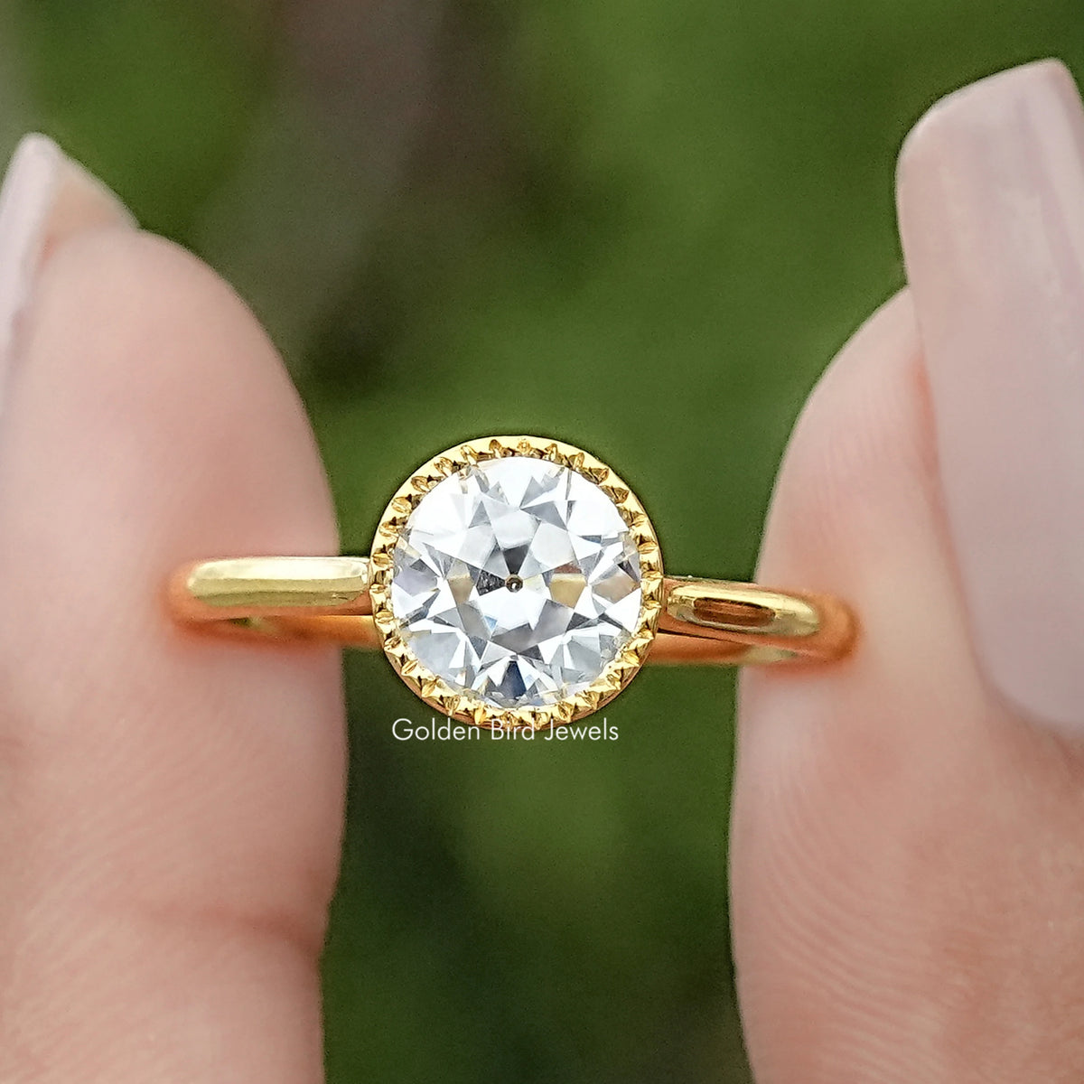 Front view of Old European Cut Round Moissanite Ring