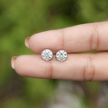 Pair Of Round Cut Lab Diamond Stud Earrings