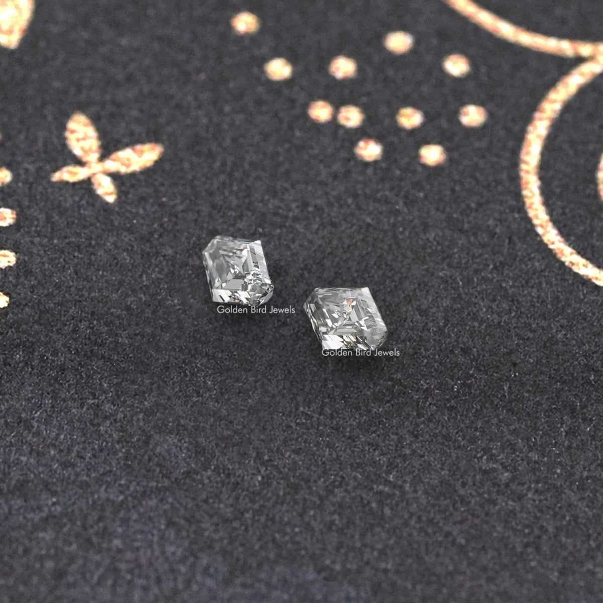 Modified lozenge-cut lab-grown diamond stud earrings, pair of clear faceted stones