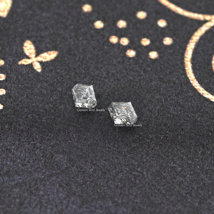 Modified lozenge-cut lab-grown diamond stud earrings, pair of clear faceted stones