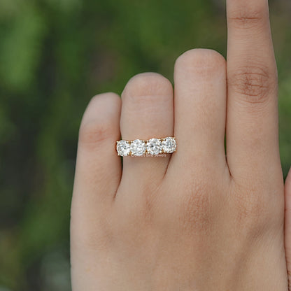 Eternity wedding band with round-cut sparkling stones across a metal band