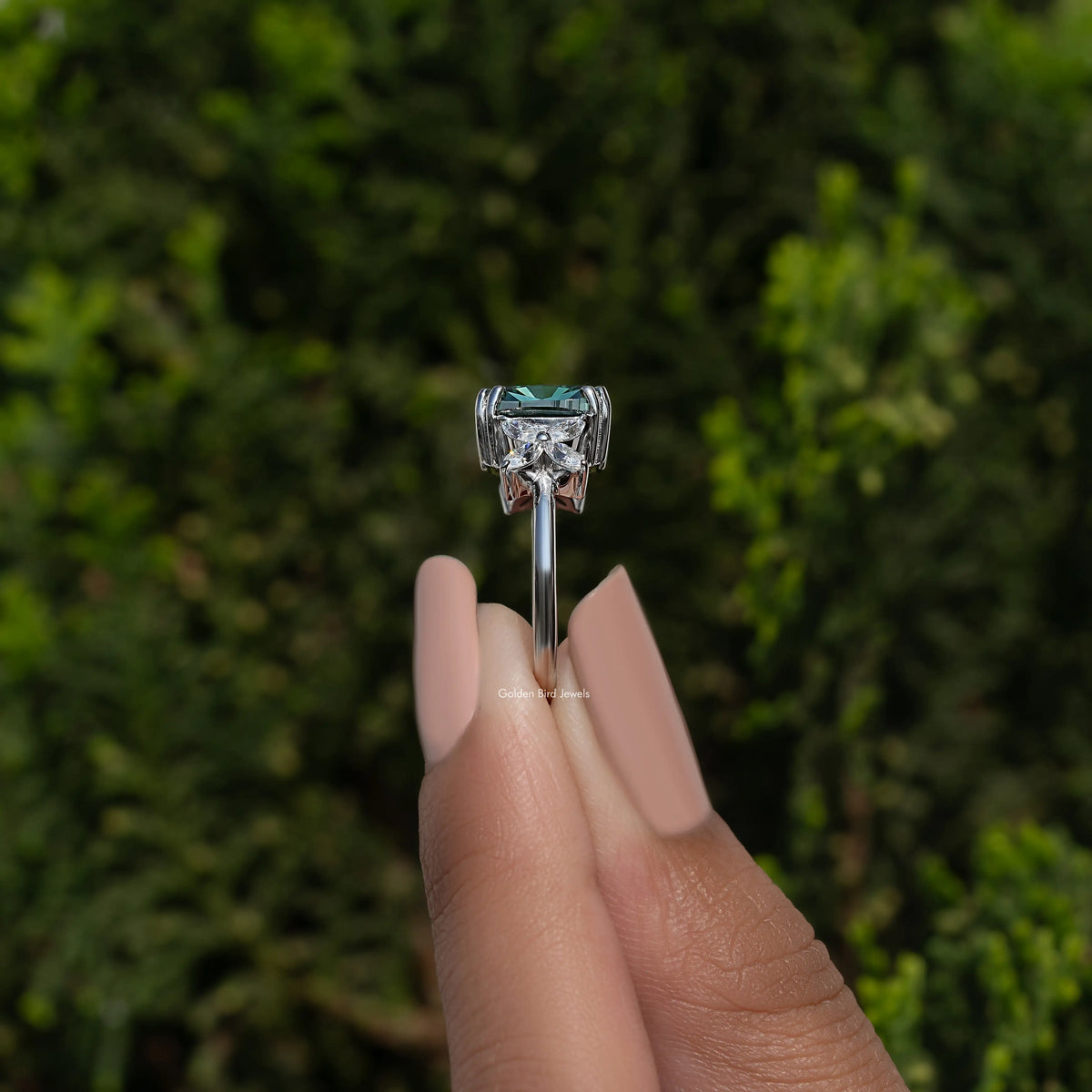 925 sterling silver moissanite ring with raised prongs for cushion-cut stone