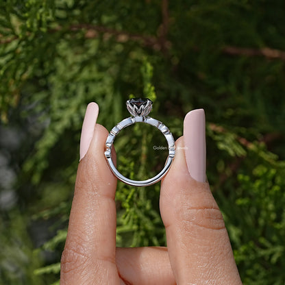 925 sterling silver moissanite engagement ring with round center stone, side view