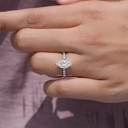 Marquise moissanite solitaire ring with sterling silver band, prong-set marquise center
