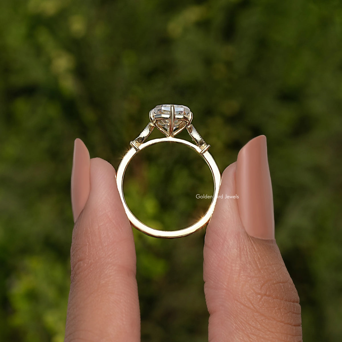 Sterling silver moissanite engagement ring with radiant-cut center stone
