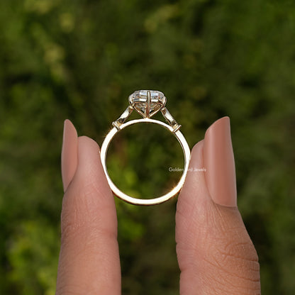 Sterling silver moissanite engagement ring with radiant-cut center stone