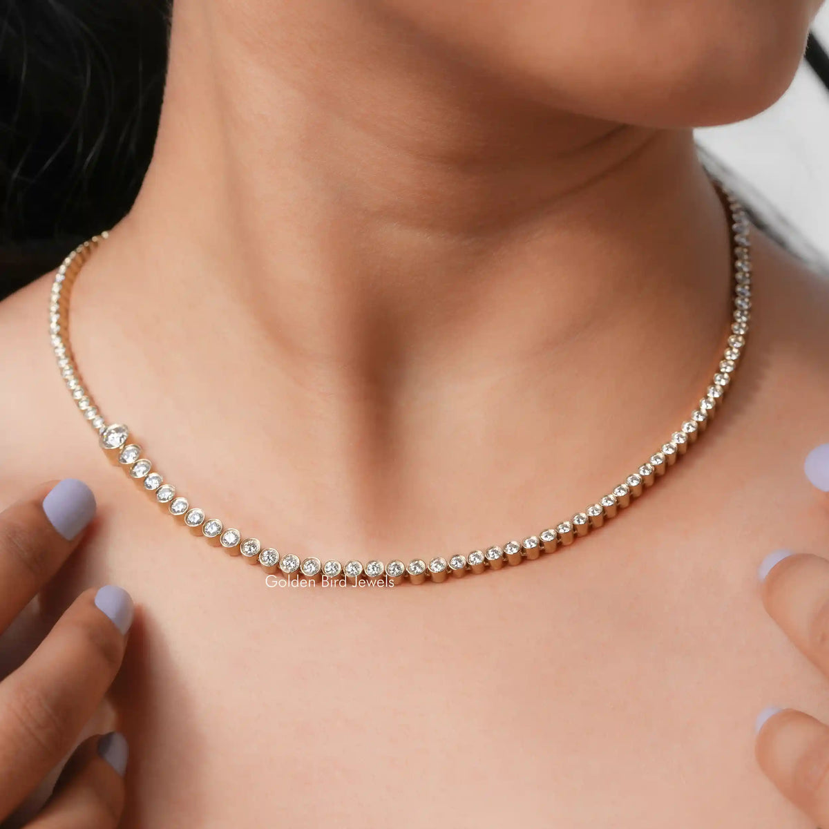 [Moissanite Round Cut Tennis Necklace]-[Golden Bird Jewels]