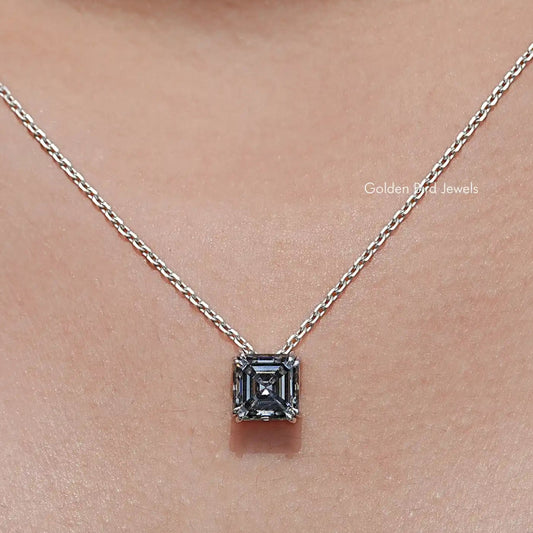 Front View of Gray Asscher Cut Moissanite Solitaire Pendant
