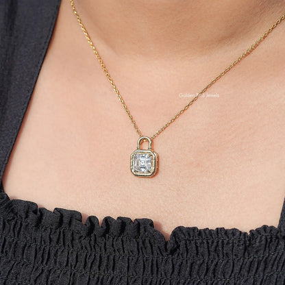Asscher-cut square stone pendant with loop bail on a gold-tone chain