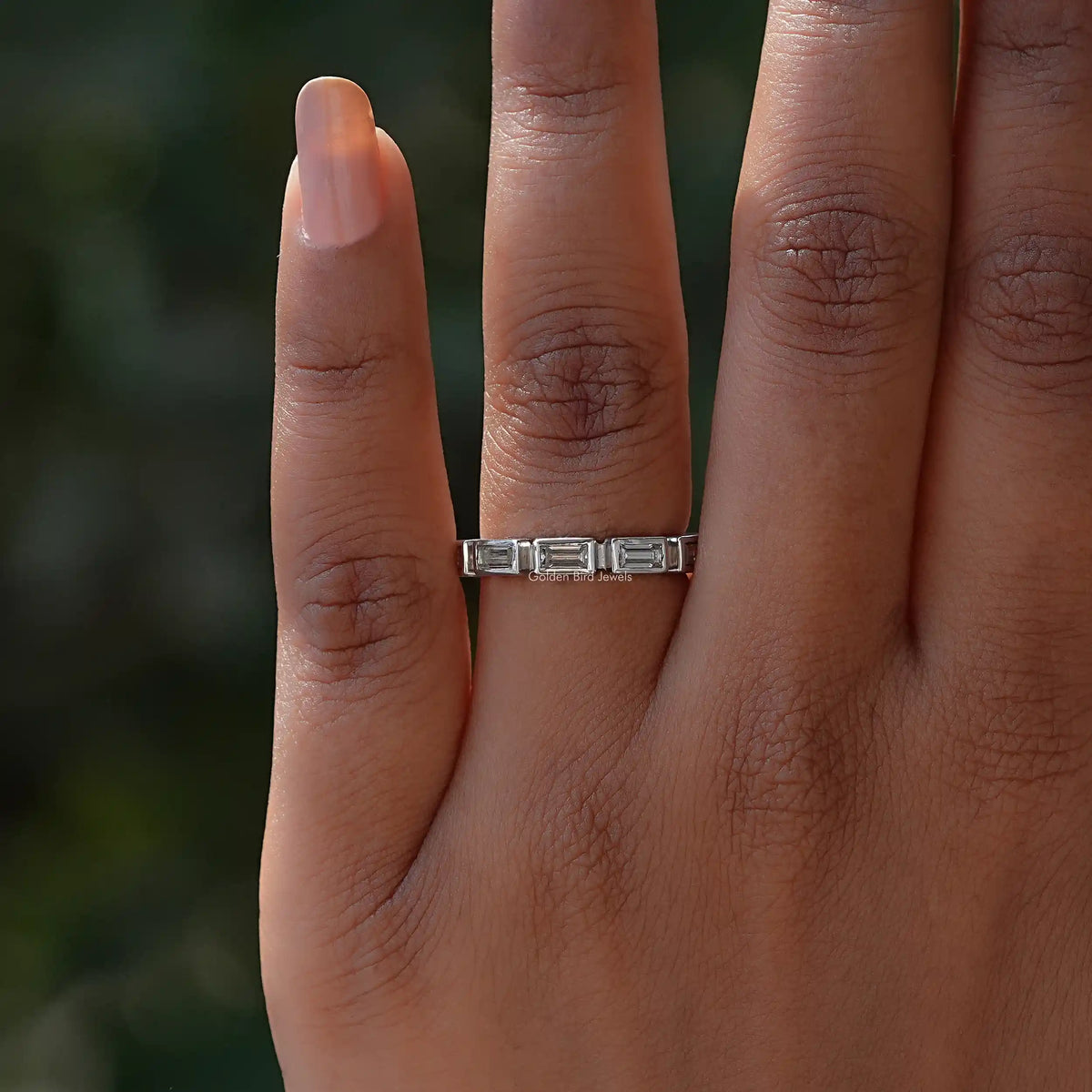 [Colorless Baguette Cut Moissanite Wedding Band]-[Golden Bird Jewels]
