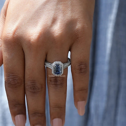 Detailed View Of Criss Cut Moissanite Accent Stone Ring In White Gold