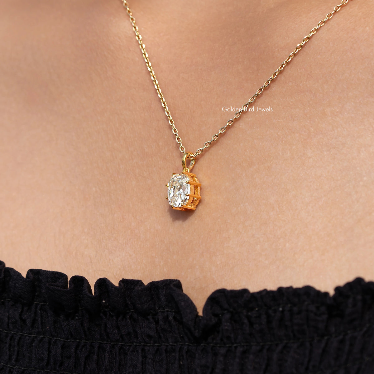 Detailed View Of Old Mine Cushion Moissanite Pendant 