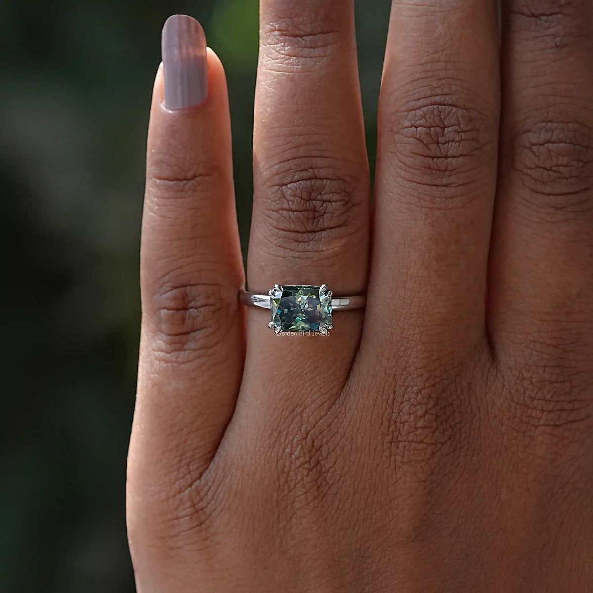Close-Up View of Radiant Cut Solitaire Ring In White Gold