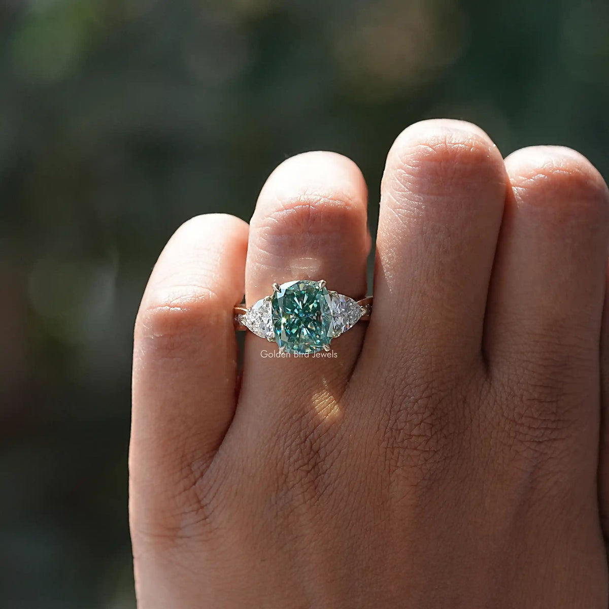 Detailed View Of Cushion Moissanite Accent Stone Ring In White Gold