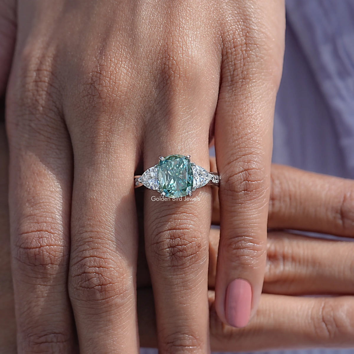 Detailed View Of Elongated Cushion Cut Moissanite Ring