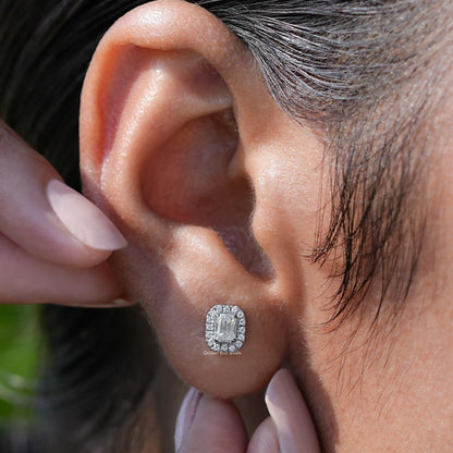 Colorless Emerald Cut Moissanite Stud Earrings 