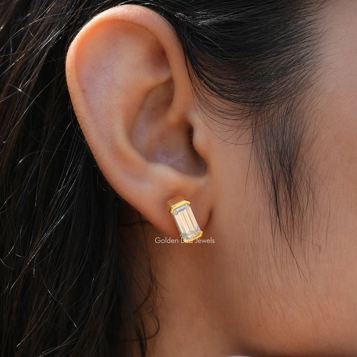 Moissanite emerald cut studs earrings crafted in VVS clarity