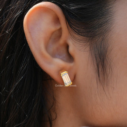 Moissanite emerald cut studs earrings crafted in VVS clarity