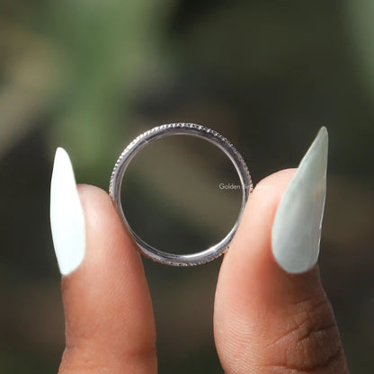 925 sterling silver round-cut moissanite eternity band ring with full sparkle band