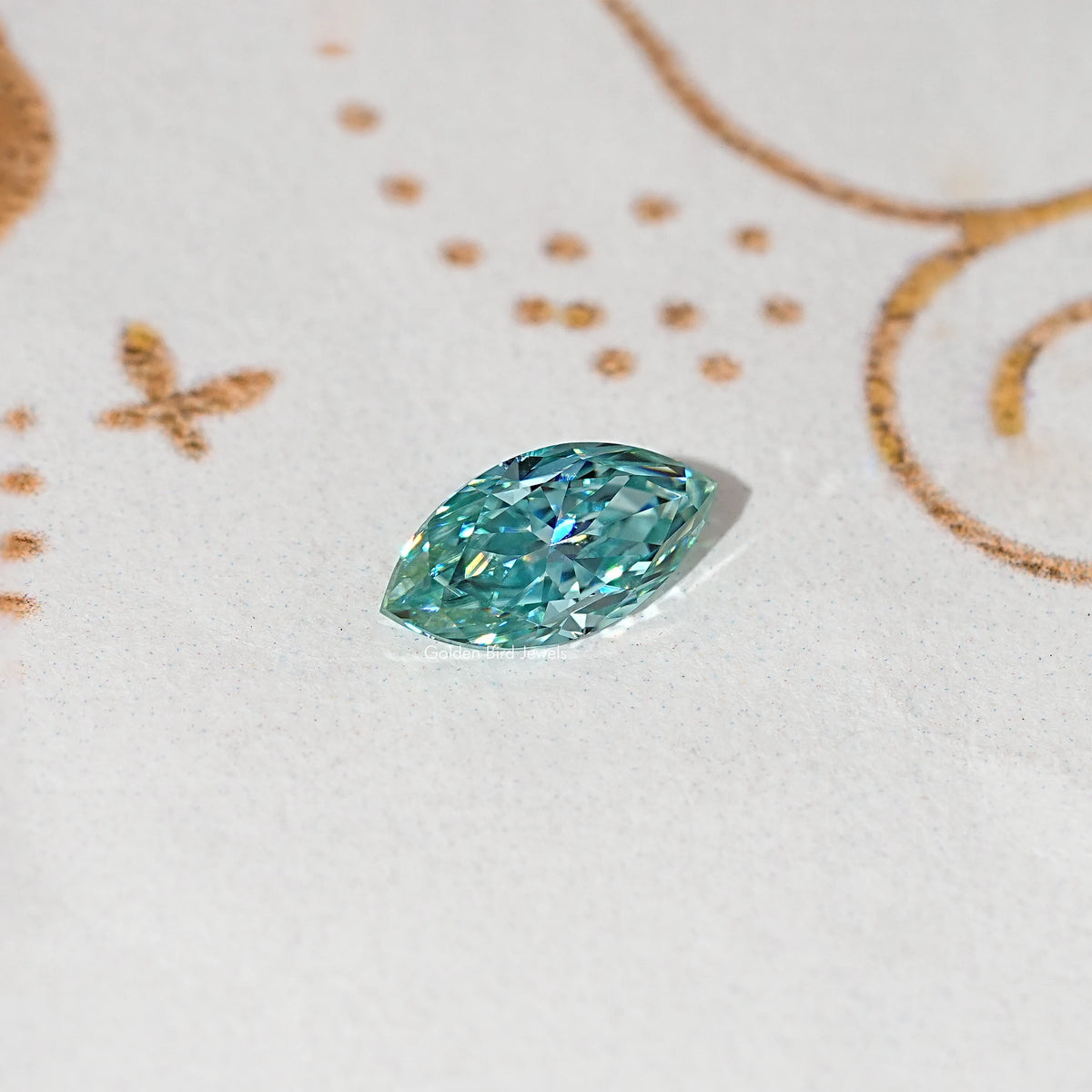 Blue-green marquise-cut loose moissanite gemstone with bright facets