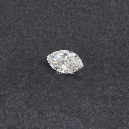 Marquise-cut moissanite loose stone, centered view with sparkling clear facets