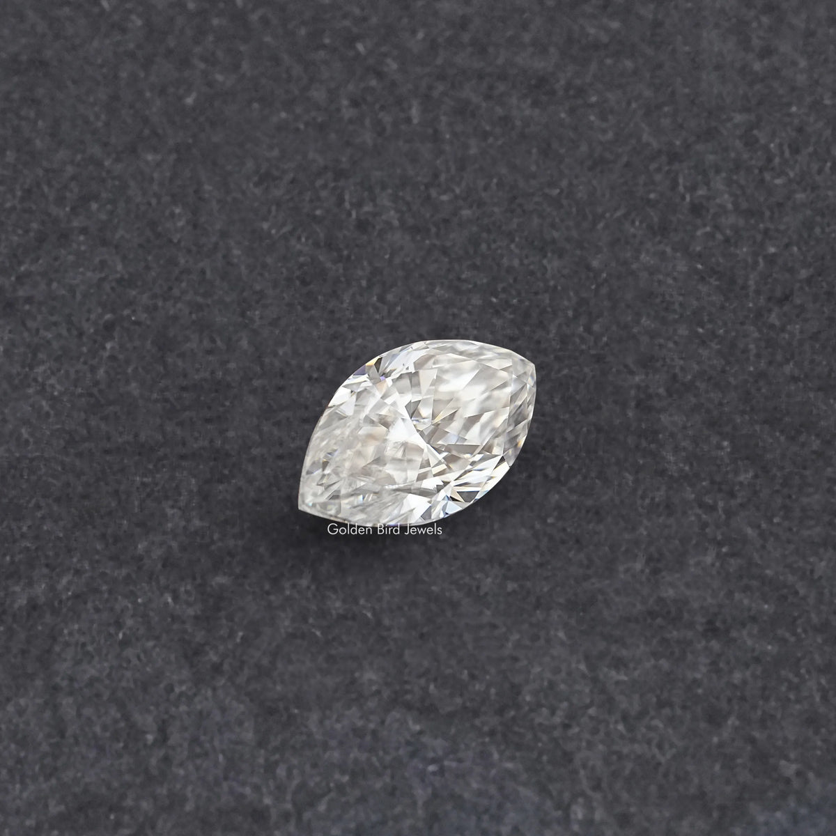Marquise-cut moissanite loose stone, faceted clear white side view